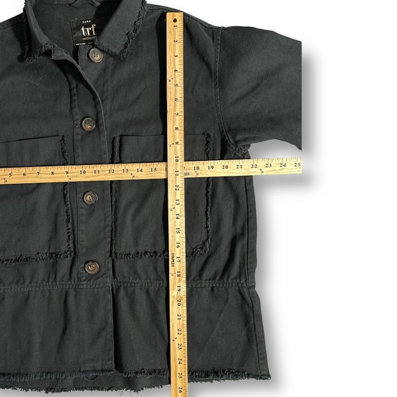 ZARA Black Frayed Raw Edge Oversized Denim Utility Trucker Shacket Jacket Coat M - Picture 6 of 7